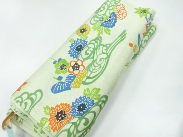 JAPANESE KIMONO / ANTIQUE ARAIHARI FOR KIMONO / SILK / FLORAL PLANTS